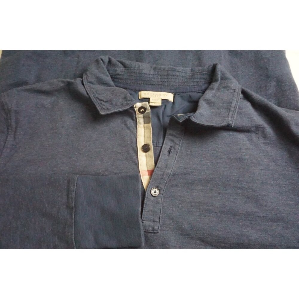 Burberry Brit Blue Nova Check Detailed Placket Cotton Long Sleeve Polo Shirt M